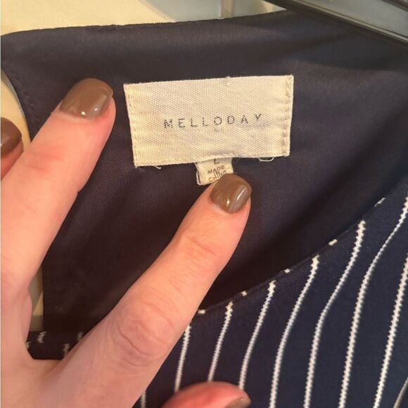 Anthropologie MELLODAY Navy and White Striped Top - Picture 3 of 5